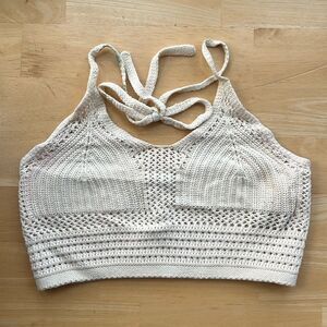 Aerie Cream White Halter Crochet Cropped Strappy Tank Top Boho Bralette size XS